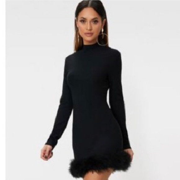 pretty little thing black feather dress
